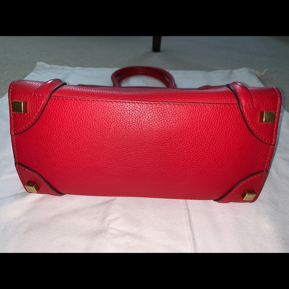 Authentic CELINE Micro Luggage Calfskin Red Coquelicot Excellent RECEIPT - Picture 12 of 17